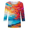 thumbnail image 4 of Women's 3/4 Sleeve Loose Fit Flowy Tunic Tops Dressy Casual Tops Tie Dye Ombre Round Neck Blouse Fashion 2024 Vintage Spring Elegant Shirts Summer Clothes for Teen Girls Multicolor T Shirts S, 4 of 5