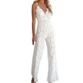 thumbnail image 2 of GZWYHT Sets for Women Jumpsuits for Women Women V Neck Strap Jumpsuit Sleeveless Lace Embroidery Suits Club Wear Rompers Lounge Sets for Women Summer Sets for Women White XXL, 2 of 6
