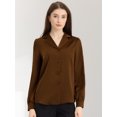 thumbnail image 2 of DARING DIVA Women's Flat Collar Button Down Office Satin Shirt S Brown, 2 of 6