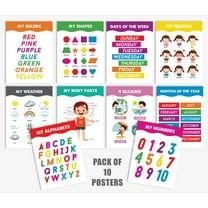 Traceease 10 Educational Posters for Classroom Decor & Kindergarten Homeschool Supplies Baby, Laminated Preschool Learning Chart Materials -Alphabet,Numbers,Feelings,Colors,Body Parts