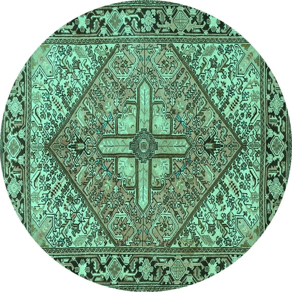 Ahgly Company Machine Washable Indoor Round Persian Turquoise Blue Traditional Area Rugs, 5' Round