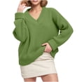 thumbnail image 2 of Ftwytp Women Long Sleeve Pullover Loose Fitting Blouse Knitted Solid Color Crochet Sweater V-neck Tops Fall Trendy Shirt 2024 Plus Size Tshirt Dressy Casual Sweaters, 2 of 3