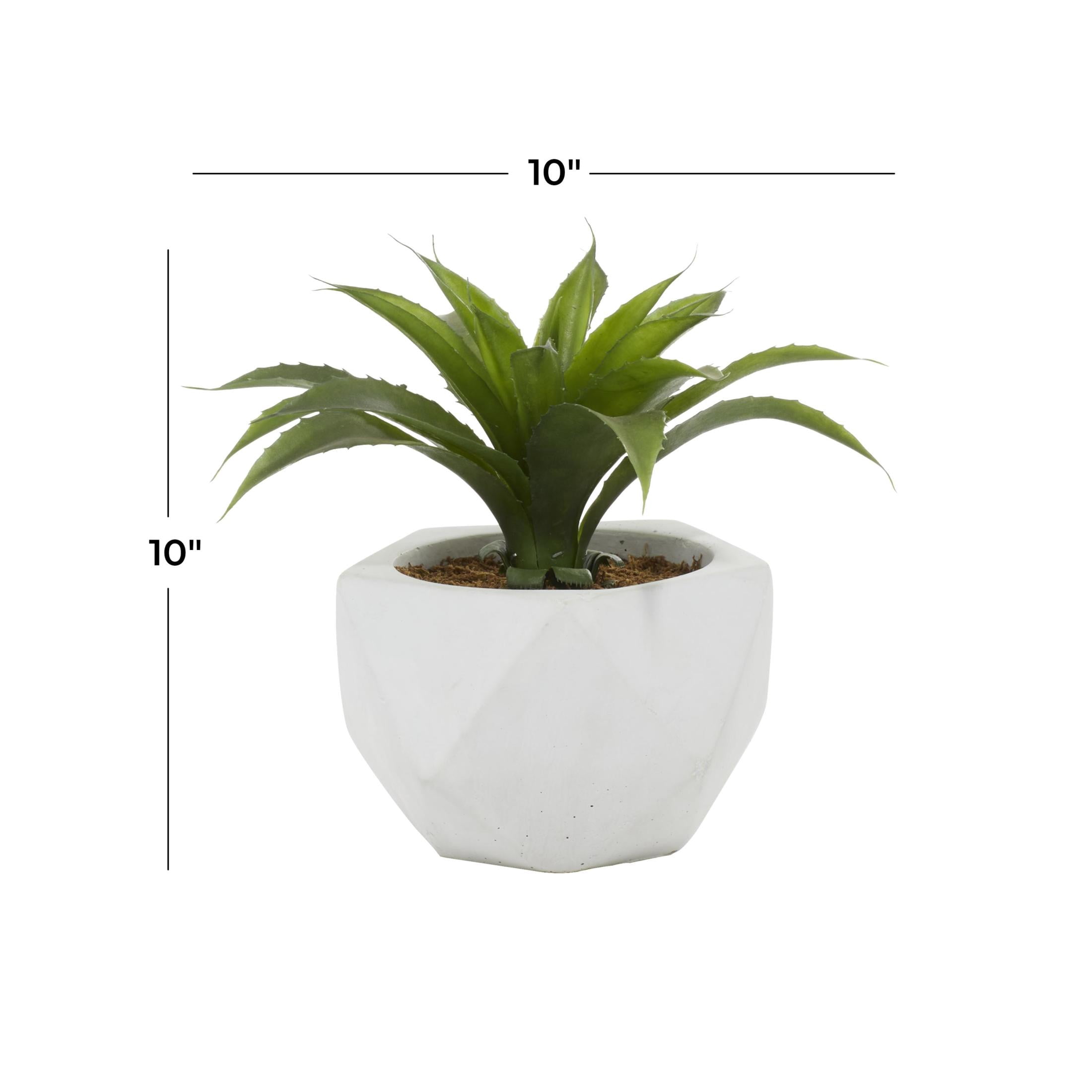 DecMode 10" Artificial Agave Plant in Realistic Leaves and White Ceramic Pot