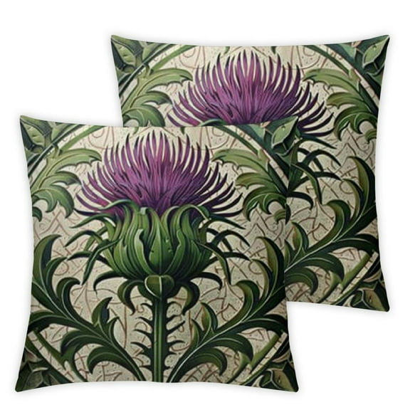 nygtbtfer Throw Pillows Cover Green Curl Scottish Thistle Flower Leaf Nature Purple Scotland Heraldic Pattern British Celtic Cushion Case Cotton Linen for Fall Home Decor 12x12in