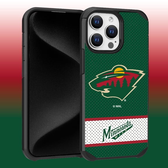 Apple iPhone 15 Pro Max (6.7) - NHL Licensed Minnesota Wild Team Logo on Jersey Textured Dual Layer Case