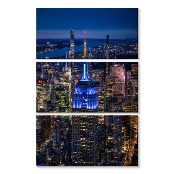 Elephant Stock Empire State Building In New York City I Wall Art - Vertical Multi Panel Canvas - Living Room Wall Decor - Places Multi Panel - Blue And Orange Decor By Scott Stulberg - 14" x 23"