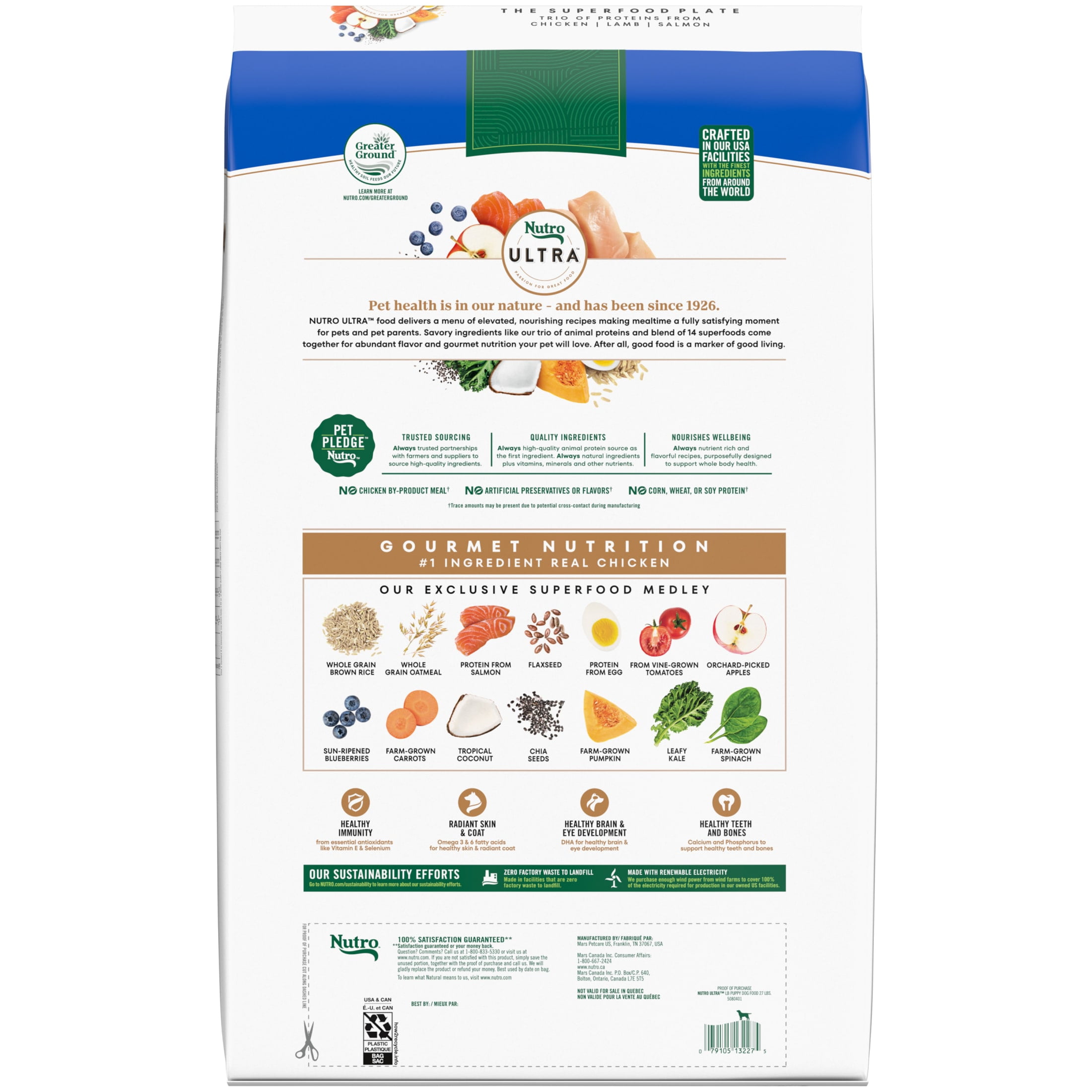 Nutro Ultra Large Breed Puppy Dry Dog Food, Chicken, Lamb And Salmon Protein Trio, 27 Lb Bag
