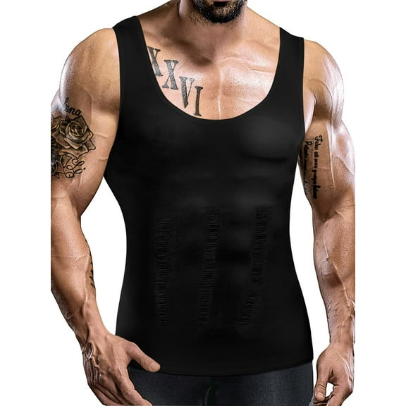 Pop Closets Compression Shirt for Men Slimming Undershirt Body Shaper Tank Top for Gynomastica Sleeveless Shapewear Vest for Gym Fitness Outdoor
