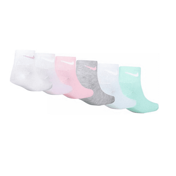 Nike Quarter-Length Polyester-Blend Socks, Soft and Stretchy (6 Pack) Size XXS Shoe Size 7C-10C/Sock Size Size 4-5