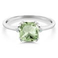 thumbnail image 2 of Gem Stone King 2.06 Ct Cushion Green Prasiolite White Diamond 10K White Gold Ring, 2 of 5