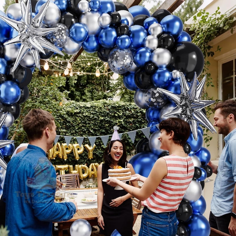 BalloonBuzz 140pcs Black and blue Balloons, Balloons Arch Kit | Confetti Latex Balloons silver Star Foil Balloon for Birthday Anniversary Party Decorations (Blue Black)
