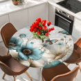 thumbnail image 2 of Round Table Cover 45-54 Inch Teal Tulip Butterfly Waterproof Reusable Table Cloth Round Fitted Vinyl Tablecloth with Elastic Edged for Parties Outdoors, Beige Turquoise Floral Farmhouse Blue, 2 of 6