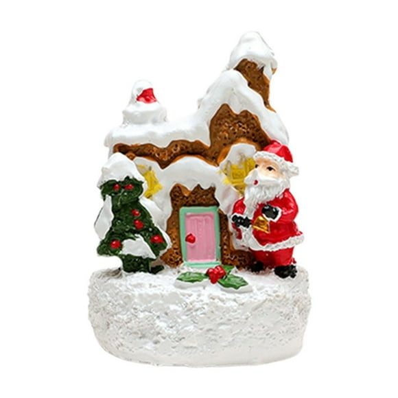 Cadeaux de Noël pour Enfants, Petite Maison en Résine Lumineuse de Noël avec Design de Père Noël pour Décoration de Cadeau Décoration de Vacances