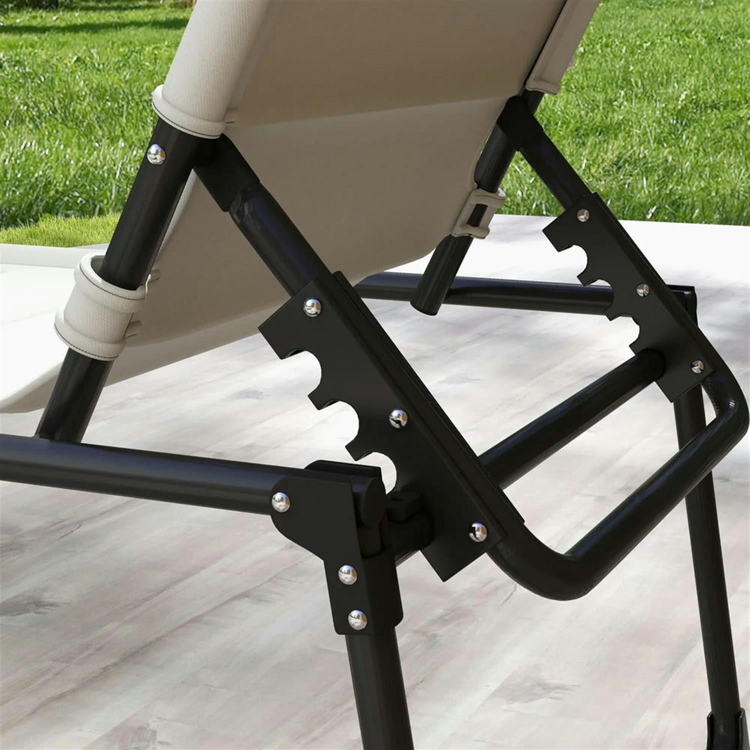 Demi Bonn 2-Piece Outdoor Folding Lounger Chair with 4-Position Backrest, Comfortable Cushions & Sun Canopy for Beach, Yard, Patio, White