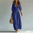 thumbnail image 6 of YuXingFu Sundresses for Women Maxi Short Sleeve Plus Size Womens Dress V-Neck for Wedding Long Casual Summer Blue M, 6 of 8