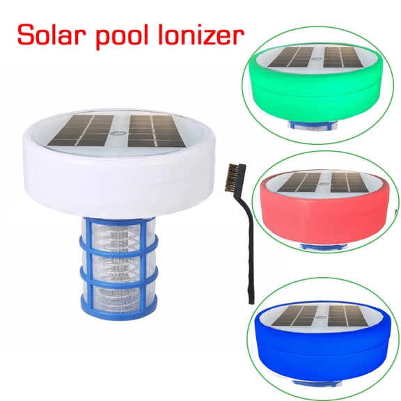 Solar Pool Ionizer Copper Ion Purifier with RGB Light and Test Strips, Solar Powered Pool Cleaner for Above Ground and Inground Pools, Eco Friendly Algae Control Chlorine Saver for Spa Hot Tub System