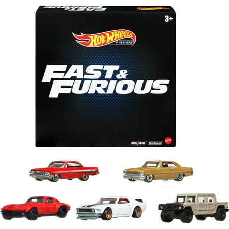 Hot Wheels Cars, Premium Fast & Furious 1:64 Scale 5-Pack Die-Cast Toy Cars for Collectors