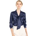 thumbnail image 3 of Allegra K Blusa Puntos Irregular Manga Larga Cuello Del Lazo Trabajo Casual Para Mujer Azul Oscuro XS, 3 of 5