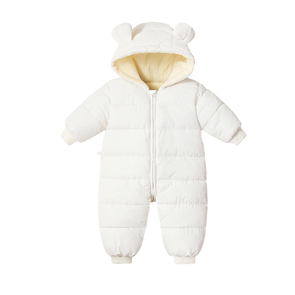 Esaierr Newborn Baby Jumpsuit Boys Girls Snowsuit Fleece Lined Onesie Outfits Warm Hooded Romper for Infant 3-24 Months