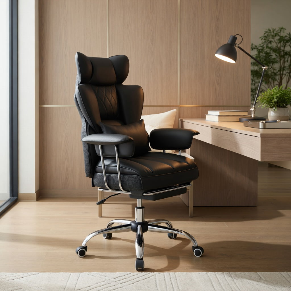 Spaco Big and Tall Executive Office Desk Chair with Footrest-Black, Home Office Computer Desk Chair, Ergonomic Office Chair for Bedroom,Study