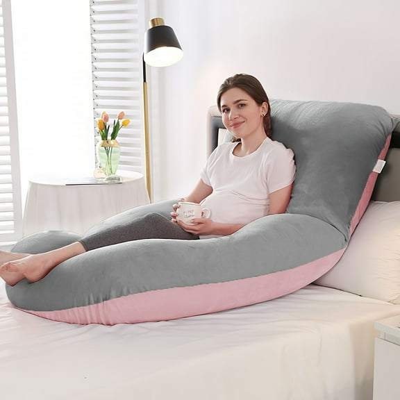 62" J-Shaped Pregnancy Pillow - Full Body Support for Belly, Back & Hips - Removable Velvet Cover - Ideal for Side Sleepers & Postpartum
