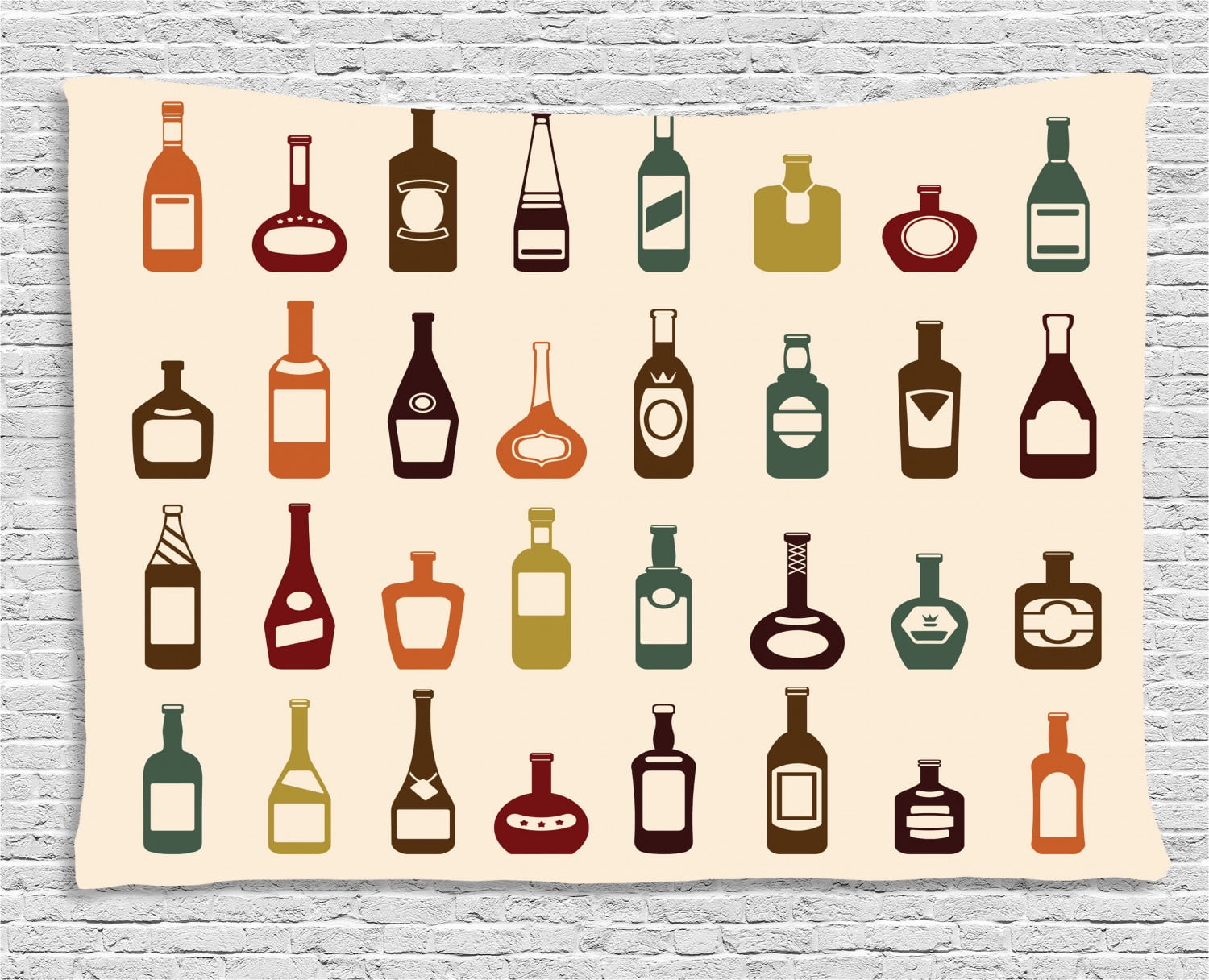 Alcohol Tapestry, Bottles of Various Alcoholic Strong Drinks Pattern with Whiskey Brandy and