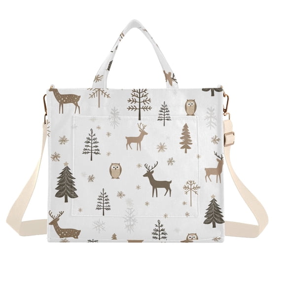 FORMRS Womens Corduroy Tote Bag Crossbody Shoulder Handbag with Pocket, Christmas Forest