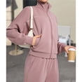 thumbnail image 4 of Chaqueta Deportiva de Larga con Solapa y Cremallera para Mujer, Ideal para Otoño e Invierno Chaqueta Holgada para Yoga Al Aire Libre Rosa S, 4 of 7