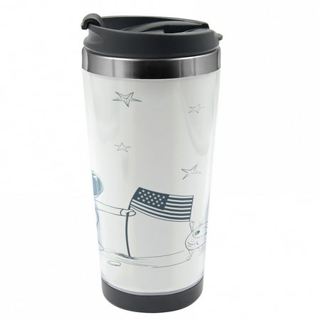 

Astronaut Travel Mug US Astronaut New Planet Steel Thermal Cup 16 oz by Ambesonne