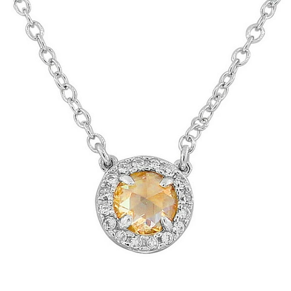 925 Sterling Silver Small Light Brown White CZ Pendant Necklace with Chain