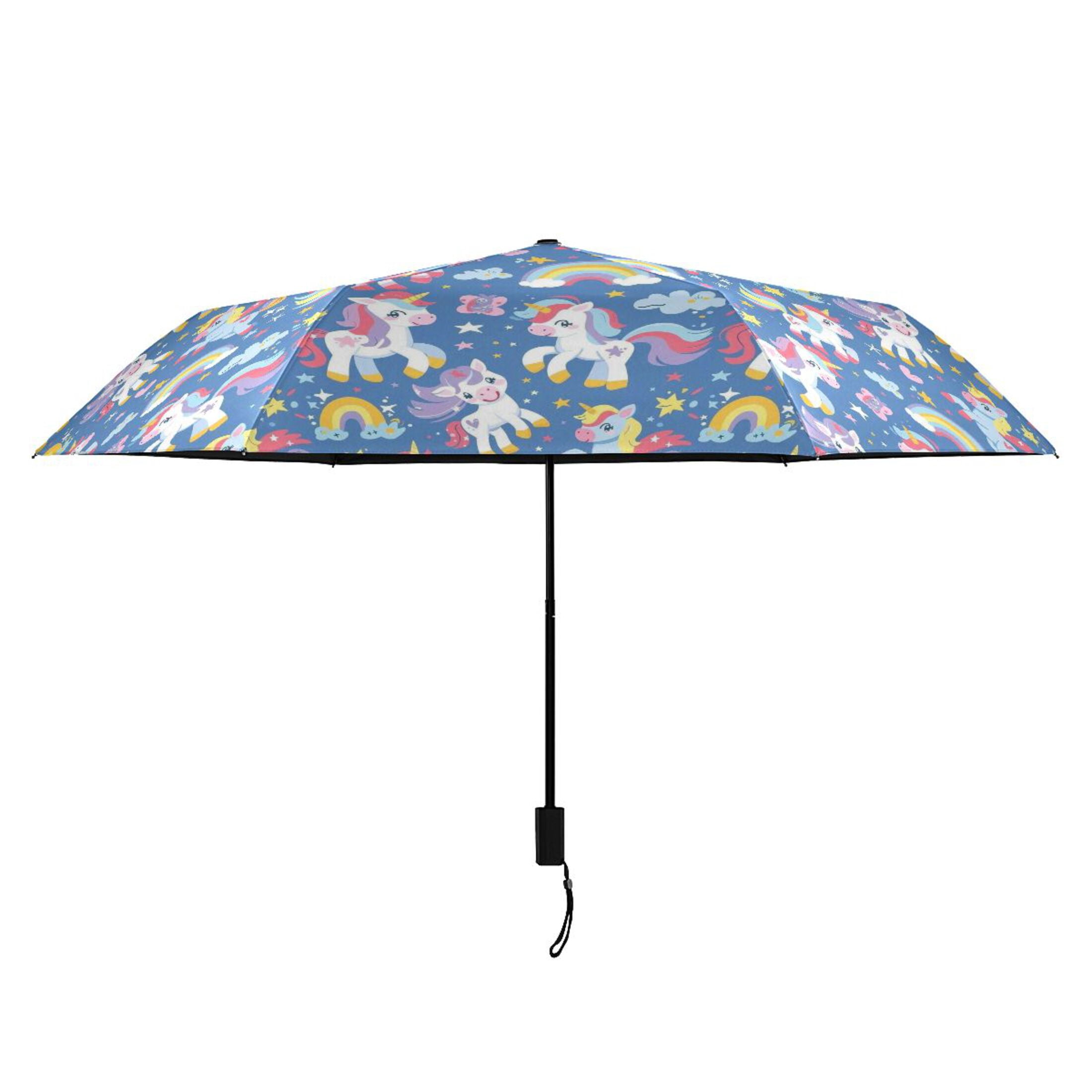 Baby Unicorns Heart Rainbow Compact Sun Umbrella Windproof Travel Umbrellas for Rain Strong Portable UV Protection