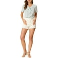 thumbnail image 3 of Allegra K Women's Printed Tie V Neck Short Sleeves Straight Loose Blouse Tops, 3 of 7