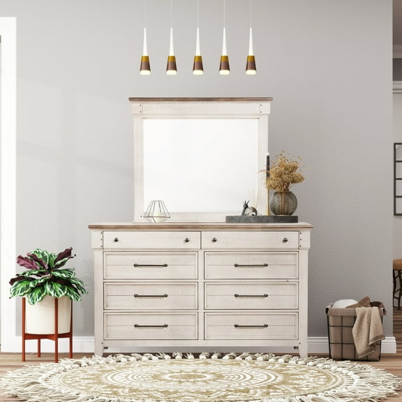 Roundhill Furniture Walcott 8-Drawer Bedroom Dresser with Mirror, Weathered Dusty-taupe Finish