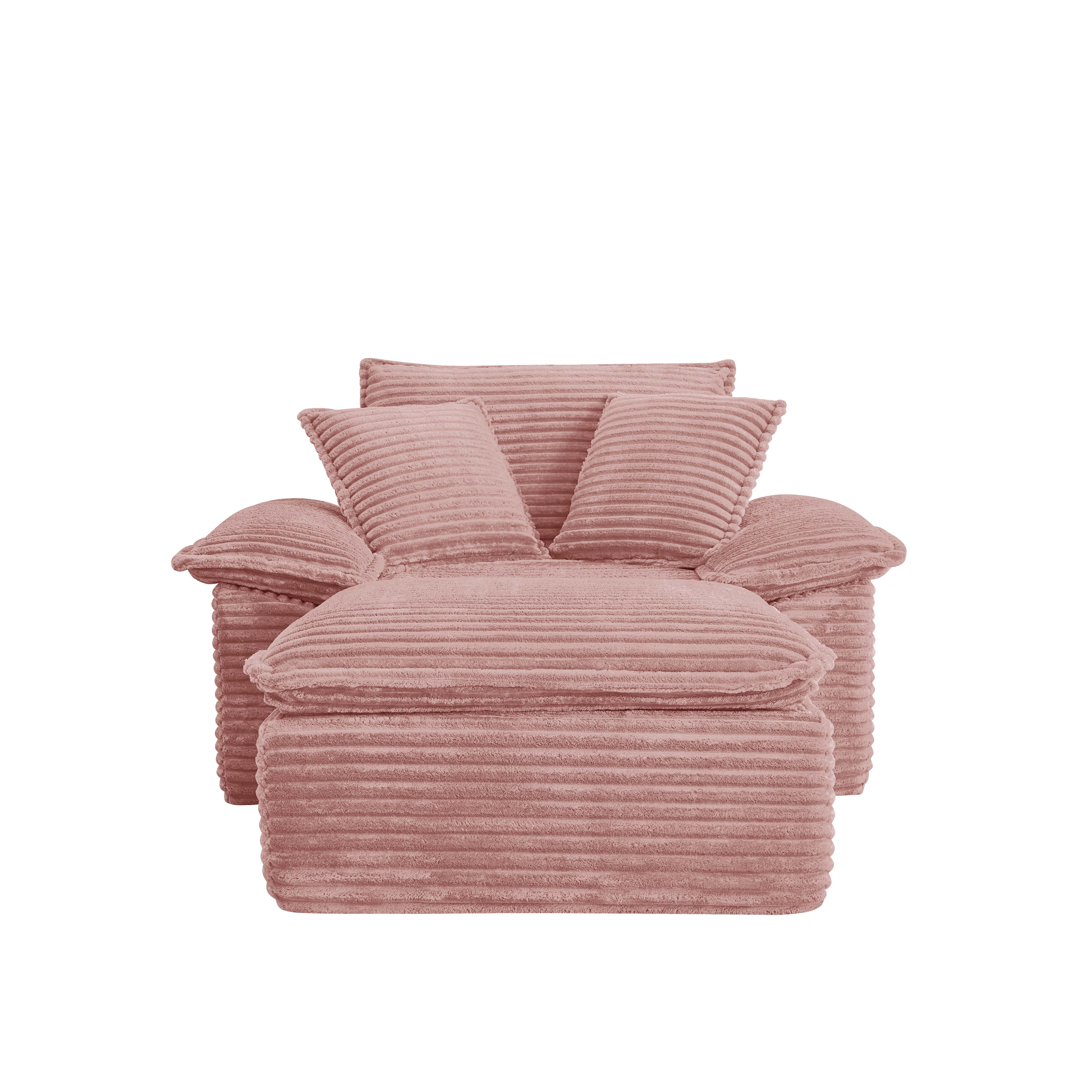 Miniyam 63" x 47" Oversized Chaise Lounge Chair Indoor with Thick-Cushioned Ottoman, Cloud-Like Comfort, No Assembly Required, Pink