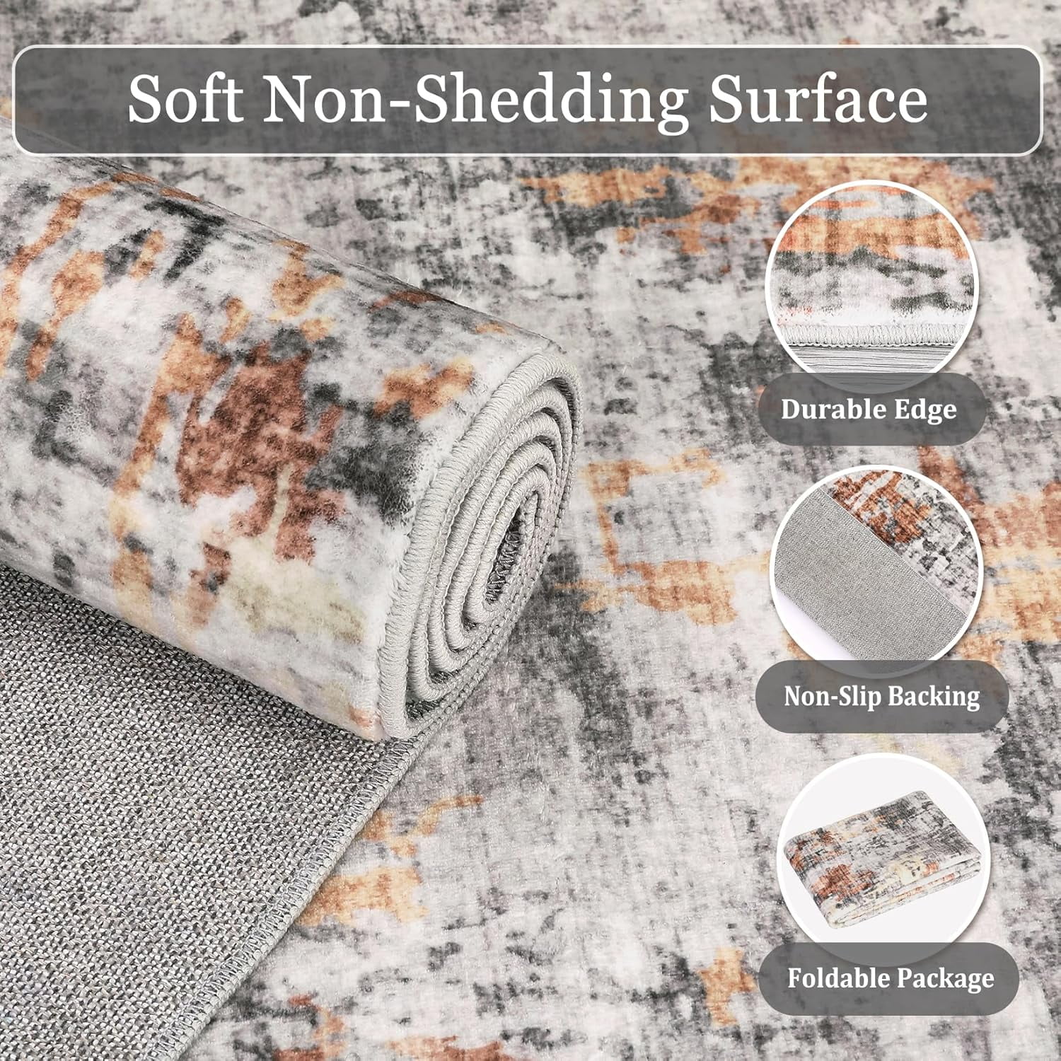 2x6 Runner Rug, Modern Abstract Washable Hallway Runners for Kitchen Laundry Room, Ultra-Thin Soft Non-Slip Rug Runners for Entryway Bedroom (Grey/Rust, 2'x6')