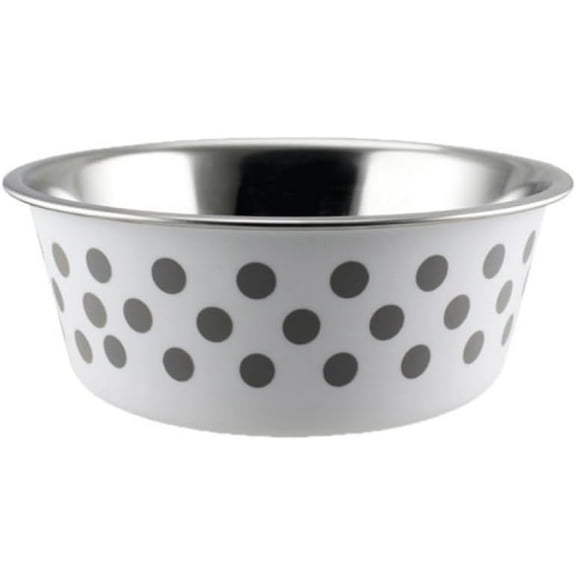 INDIPETS Buster Bowl Polka Dots Collection: Non-Skid Pet Water and Food Bowl | 14 oz, Small, White (PN: 800460)