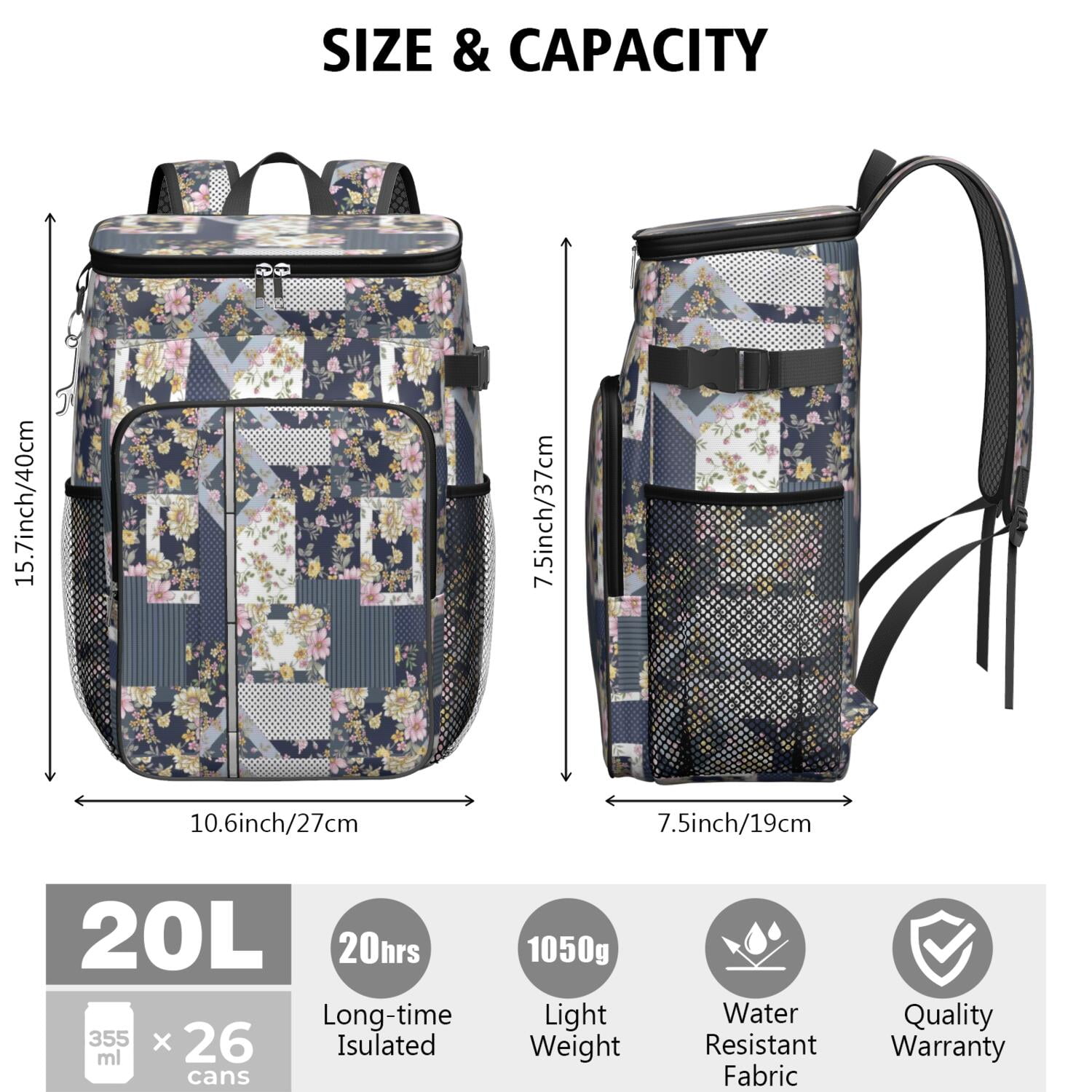 Travel Cooler Bag - Pioneer Flower Camping Beer Cooler Backpack with Bottle Opener- Waterproof Insulated Picnic Backpacks - Cooler Bag for Beach