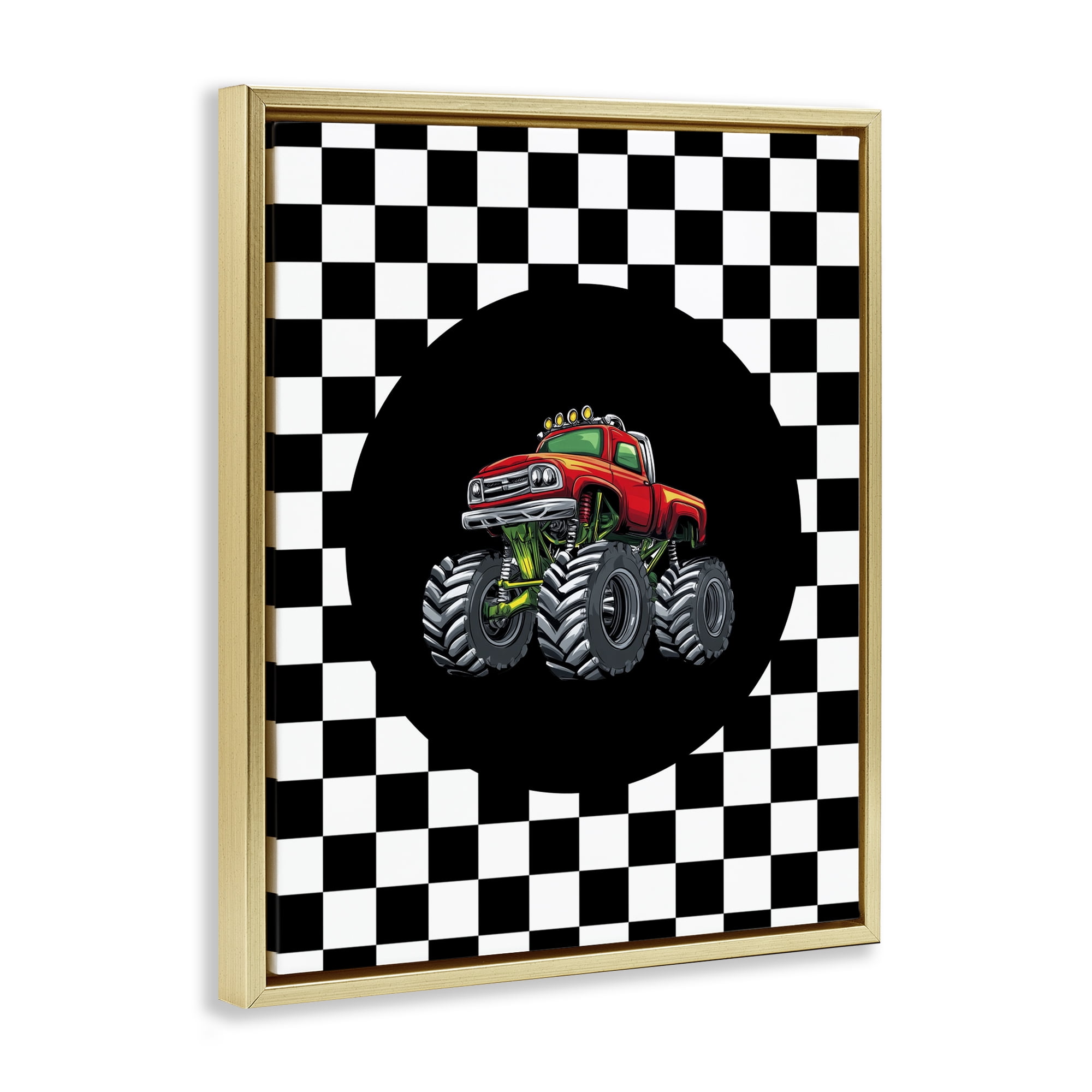 Monster Truck Dude Gold Framed Floater Canvas Wall Art, design by Kim Allen