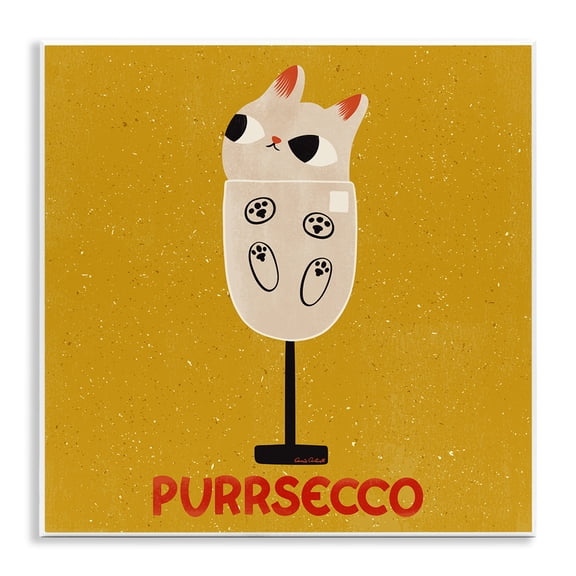 Stupell Industries Purrsecco Cat Wine Animals Painting Unframed Art Print Wall Art, 12 x 12