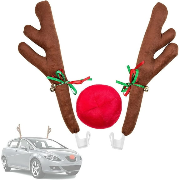 Tutuviw Car Reindeer Antler Kit Christmas Rudolph Auto Decorations, Rudolph Auto Accessories with Tail, Vehicle Christmas Car Decor Kit, Nose - Add Holiday Spirit