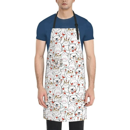 

Adobk Aprons Adjustable Bib Aprons with 2 Pockets Cooking Kitchen Chef Apron for Women and Men-Men-Cat Bear Rabbit