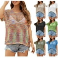 thumbnail image 2 of Summer Saving UPPADA Trendy Tops for Women Plus Size Short Sleeve Tshirts Casual O Neck Pullovers Basic Hawaiian Hollow Out Tees, 2 of 6