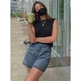 thumbnail image 3 of EMMIOL Women's High-Mid Waisted Stretchy Denim Shorts Basic Wash Solid Casual Boyfriend Y2K Jorts for Summer, 3 of 6