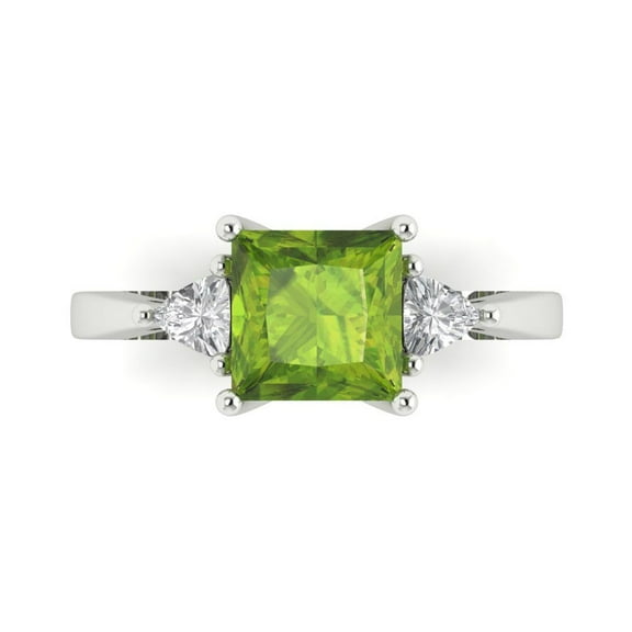 Three-Stone Engagement Ring for Women - 2.32ct Natural Peridot in 18K White Gold Promise Ring