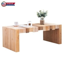 GZXS 48.2" Rustic Coffee Table in Natural Finish, Farmhouse Rectangular Wood Center Table for Living Room, Contemporary Slatted Design