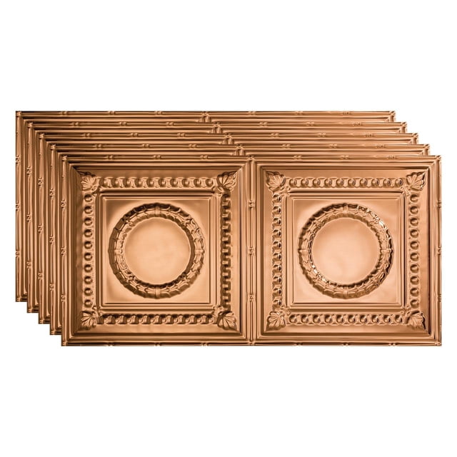 FASÄDE Rosette Decorative Vinyl 2ft x 4ft Glue Up Ceiling Panel in Polished Copper (5 Pack)