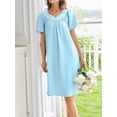 thumbnail image 4 of Avidlove Cotton Nightgowns for Women with Pocekts Short Sleeve House Dress Embroidered Neckline Night Gown Sleepwear Pleated Lounge Mumu Dress, 4 of 6