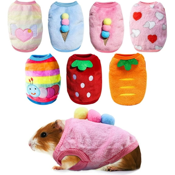 7 Pcs Cute Guinea Pig Clothes Costume Soft T-Shirt Clothes for Rabbits Hamster Clothes Kitten Ferret Chihuahua Puppy Mini Dog and Small Animals