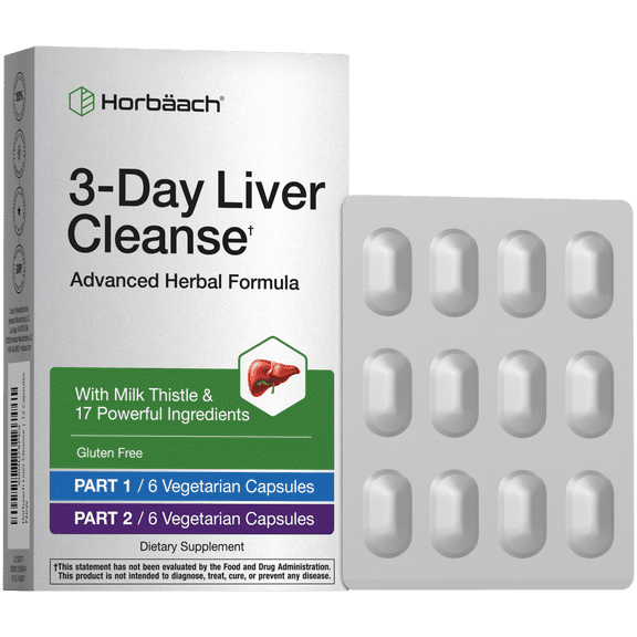 3 Day Liver Cleanse | 12 Capsules | with Milk Thistle | Vegetarian, Non-GMO, Gluten Free | by Horbäach