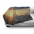 thumbnail image 3 of City Soft Flannel Fleece Blanket, Sunrise at Los Angeles Urban Architecture Tranquil Scenery Majestic Sky, Cozy Plush for Indoor and Outdoor Use, 50" x 70", Navy Blue Apricot Ivory, by Ambesonne, 3 of 6
